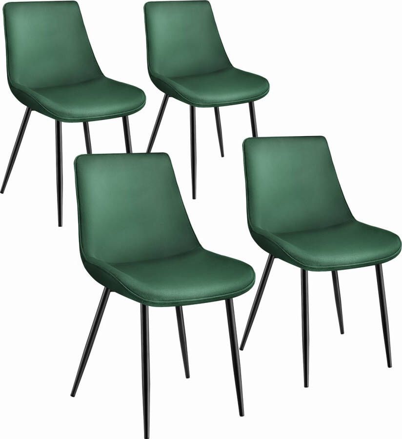 Tectake eetkamerstoelen set van 4 fluwelen gestoffeerde stoelen met rugleuning ergonomische woonkamerstoel met gevoerde fluwelen zitting comfortabele keukenstoel zwarte metalen poten donkergoen - Foto 2