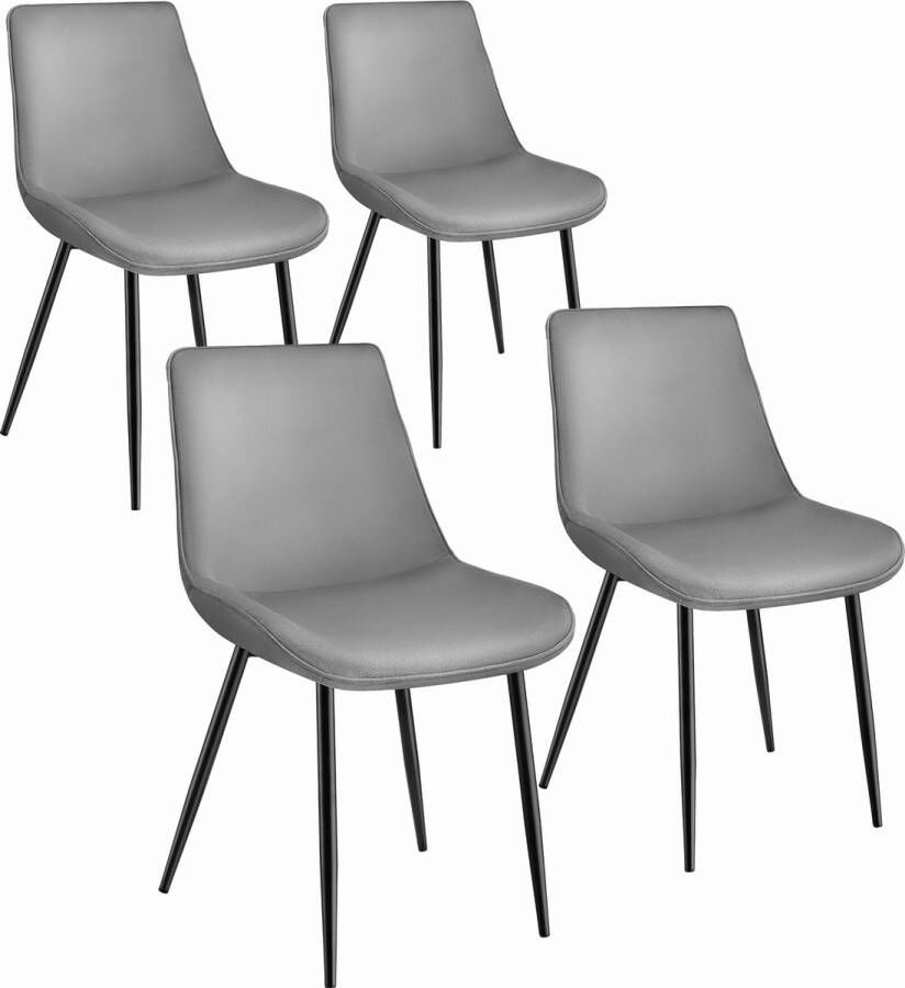 Tectake eetkamerstoelen set van 4 fluwelen gestoffeerde stoelen met rugleuning ergonomische woonkamerstoel met gevoerde fluwelen zitting comfortabele keukenstoel zwarte metalen poten grijs - Foto 2