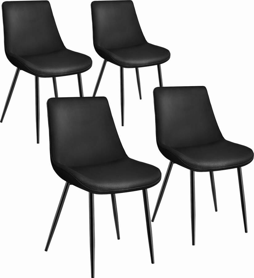 Tectake eetkamerstoelen set van 4 fluwelen gestoffeerde stoelen met rugleuning ergonomische woonkamerstoel met gevoerde fluwelen zitting comfortabele keukenstoel zwarte metalen poten zwart - Foto 2