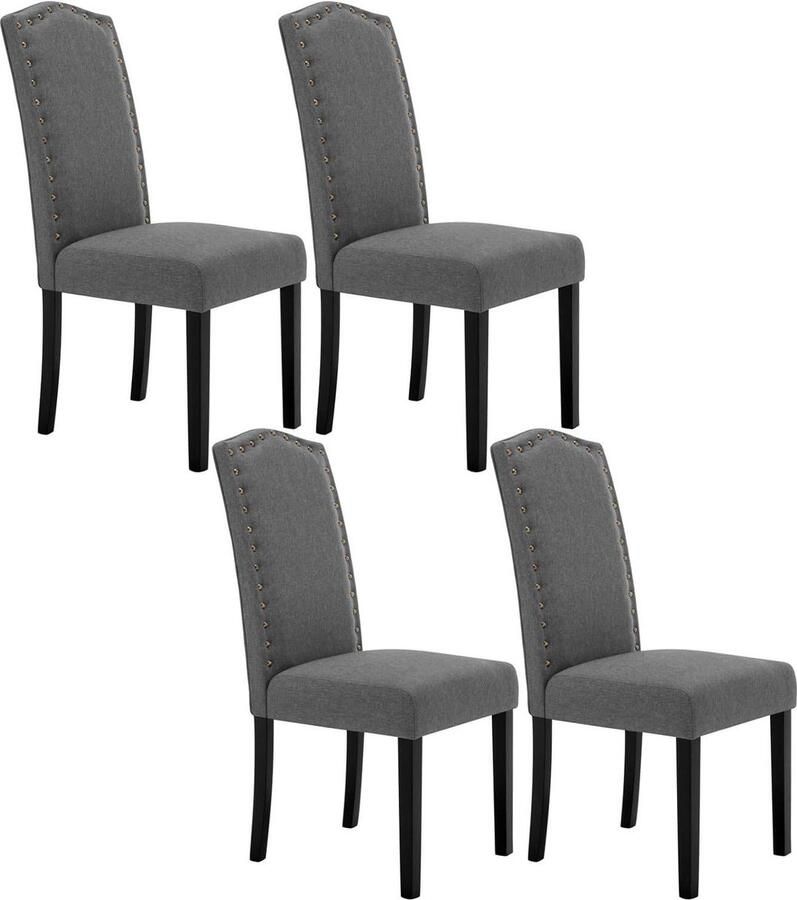 Rootz Living Rootz Set van 4 Eetkamerstoelen Stoelen met hoge rugleuning Keukenstoelen Ergonomisch ontwerp Duurzaam massief hout Vloerbescherming Linnen Donkergrijs 47cm x 103cm x 63cm