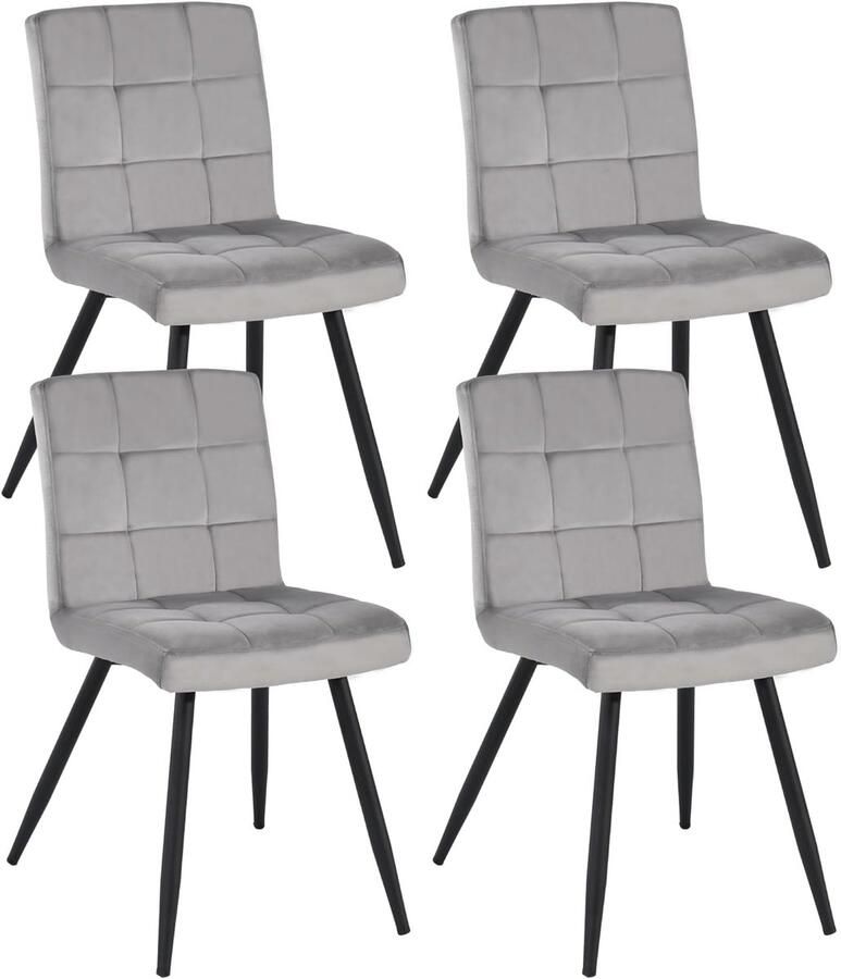 Set van 4 Eetkamerstoelen voor Keuken en Woonkamer Fluwelen Comfort met Rugleuning