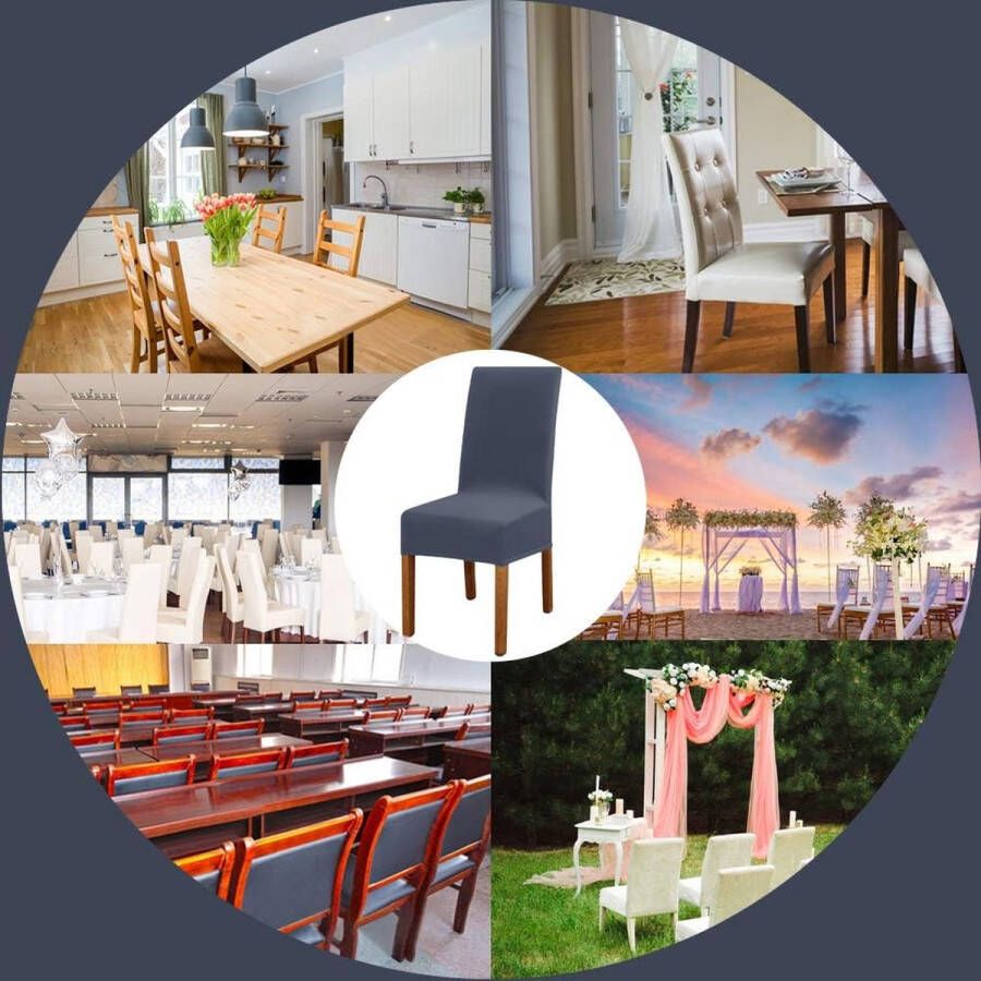 Set van 4 eetkamerstoelhoezen moderne elastische stretchstoelbeschermer afneembare wasbare keukenstoelhoezen voor hotel restaurant bruiloft eetkamer banket ceremonie (blauwgrijs