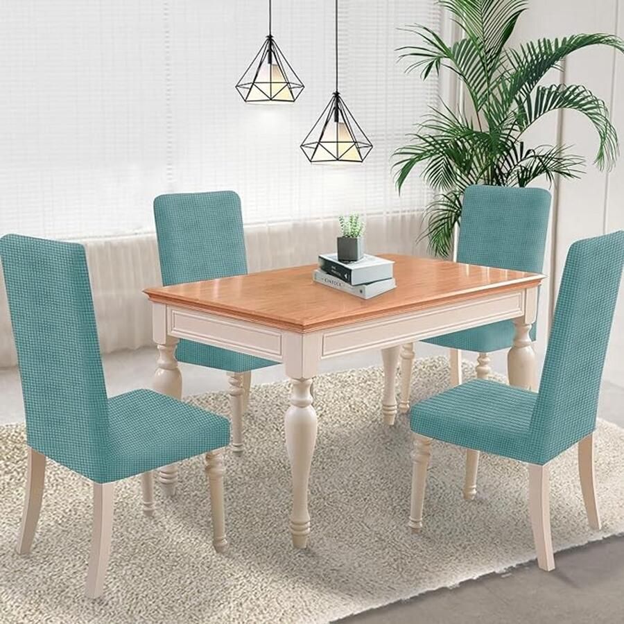 Set van 4 eetkamerstoelhoezen verstelbare eetkamerstoelhoezen met rugleuning super rekbaar universele pasvorm eenvoudig te installeren machinewasbaar geschikt voor eetkamers woonkamers en keukens matcha groen