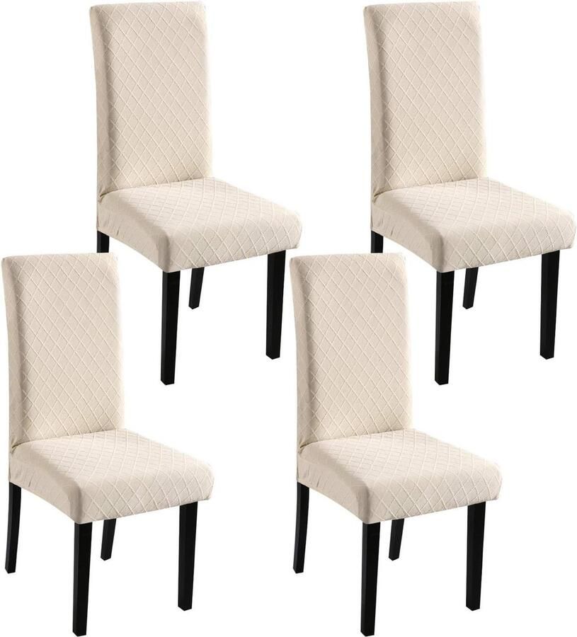 Set van 4 en 6 universele stretch stoelhoezen eetkamerstoelen beige 4 stuks Stoelhoezen