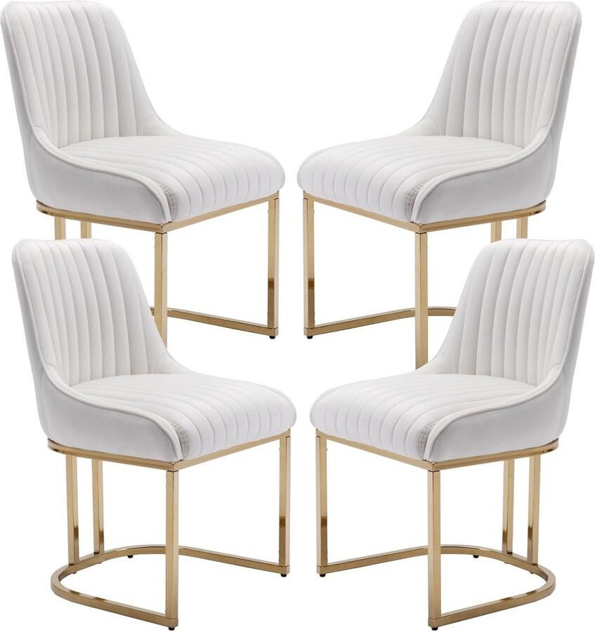 Set van 4 Fluwelen Eetkamerstoelen Comfortabele Gestructureerde Stoelen voor Woonkamer of Slaapkamer