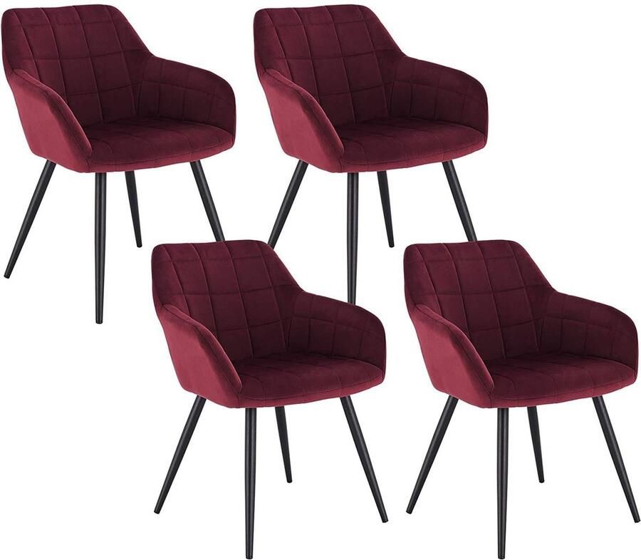 Rootz Living Rootz Set van 4 fluwelen eetkamerstoelen Fauteuils met metalen poten Comfortabel duurzaam stijlvol Ergonomische rugleuning Antislipkussens 49 cm x 43 cm x 81 cm