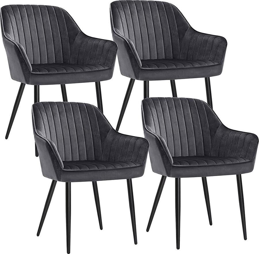 Rootz Living Rootz Set van 4 fluwelen eetkamerstoelen Gestoffeerde stoelen Comfortabele zitting Houten poten Ergonomisch ontwerp 62 5 cm x 60 cm x 85 cm