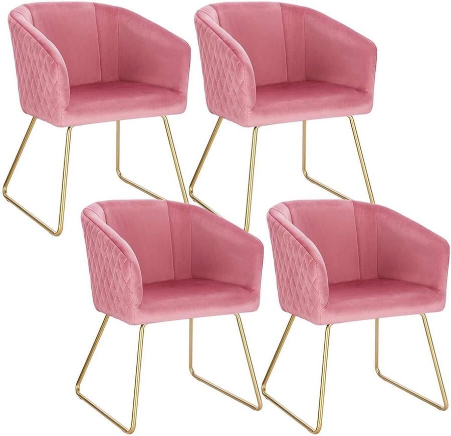 Rootz Living Rootz Set van 4 fluwelen eetkamerstoelen Gestoffeerde stoelen Gouden metalen poten Elegant en comfortabel Duurzaam en stabiel 76 5 cm x 43 cm x 41 cm