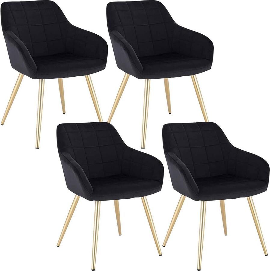 Rootz Living Rootz Set van 4 fluwelen eetkamerstoelen gouden metalen poten elegante zitting comfortabel duurzaam eenvoudige montage 43 cm x 55 cm x 81 cm