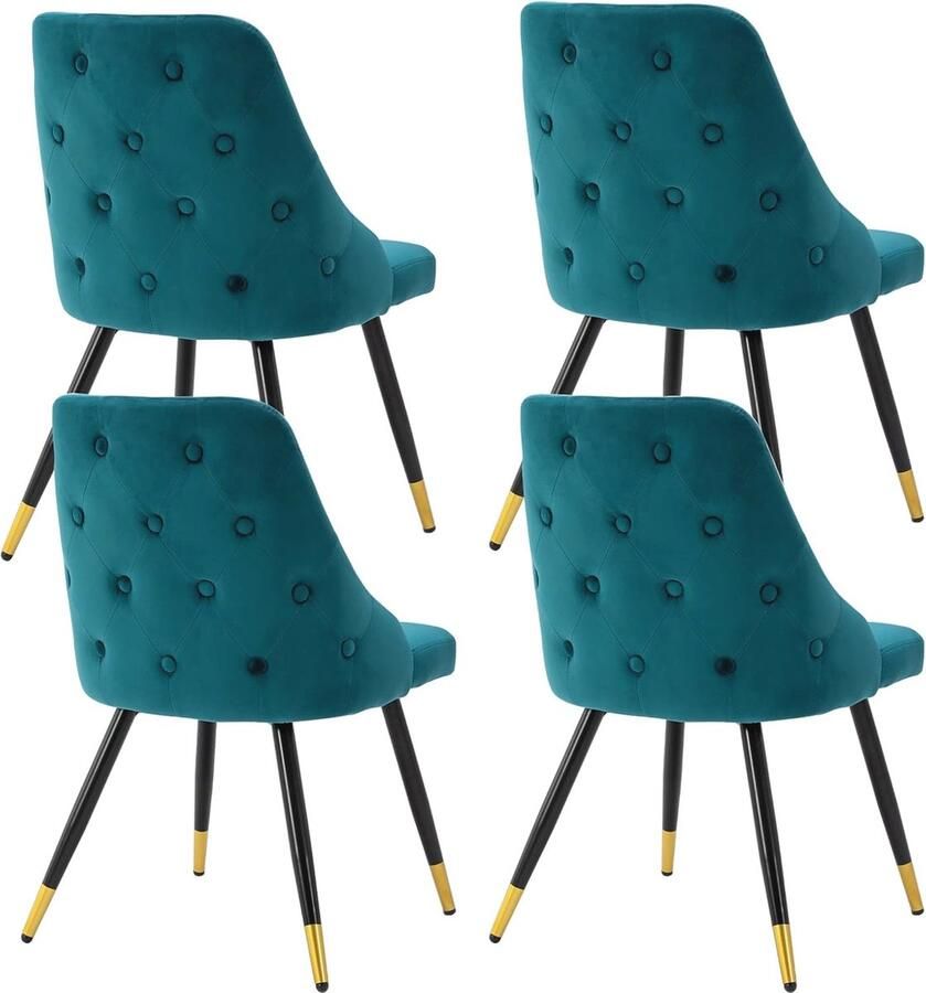 Set van 4 fluwelen eetkamerstoelen met gouden poten Moderne en comfortabele keukenstoelen