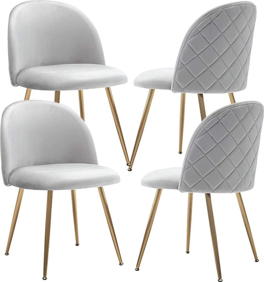 Set van 4 moderne eetkamerstoelen met rugleuning en gouden poten – Fluwelen design en comfortabele zitervaring