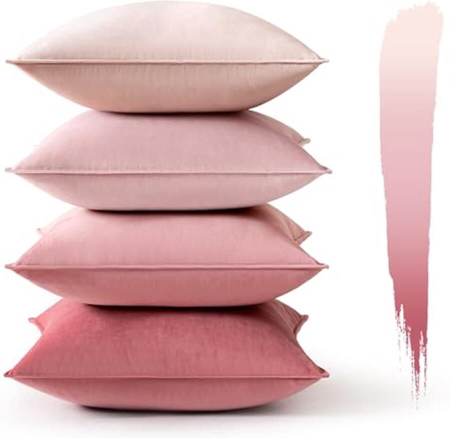 Set van 4 Fluwelen Kussenhoezen 40 x 40 cm Decoratieve Kussenhoezen voor Bank en Slaapkamer met Verborgen Ritssluiting