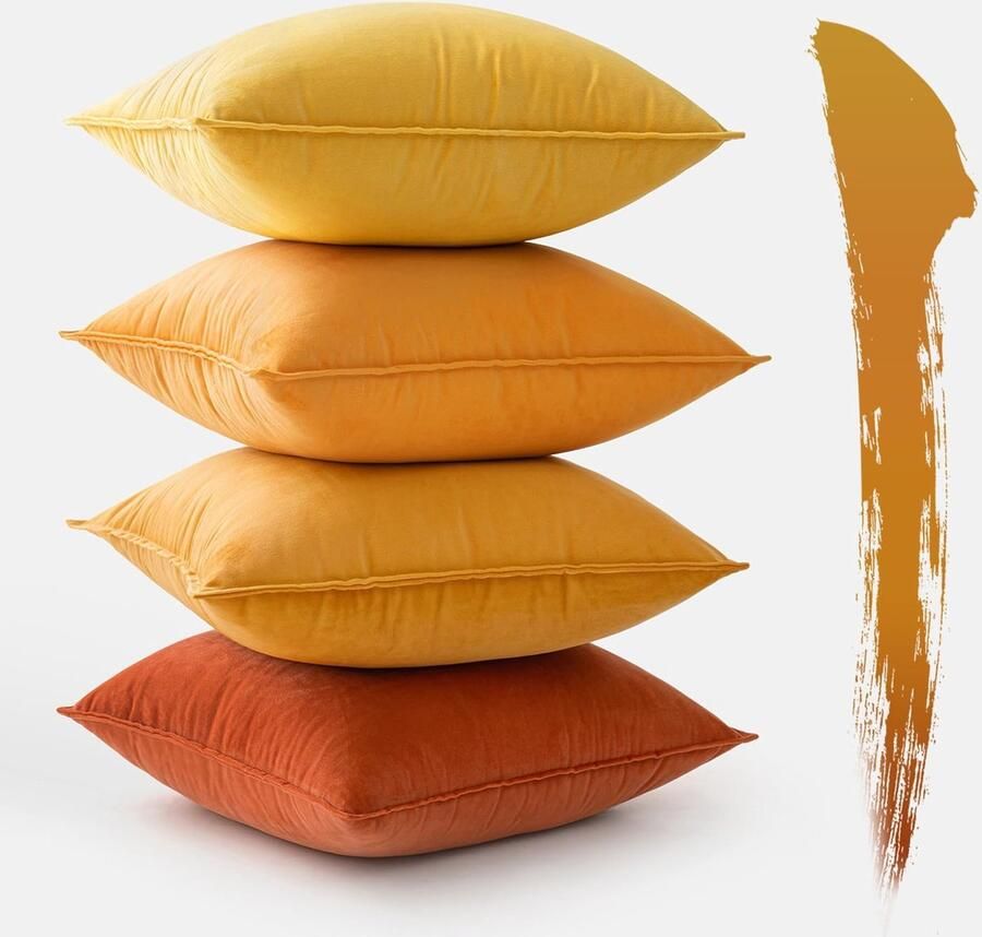 Set van 4 fluwelen kussenhoezen 50 x 50 cm Oranje kussen decoratieve kussenhoezen bankkussens sierkussens omwikkelde rand voor bank woonkamer slaapkamer
