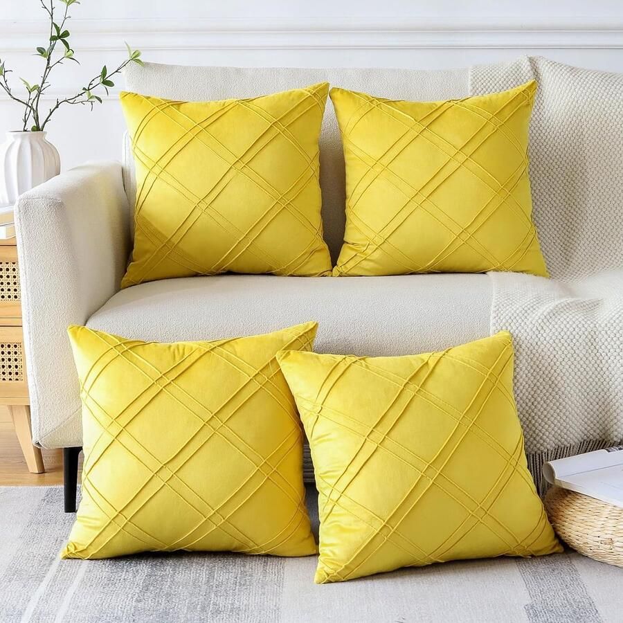 Set van 4 fluwelen kussenhoezen decoratieve sierkussenhoezen zacht ruitpatroon kussensloop sierkussen bankkussen decoratieve overtrek kussenhoes voor bank slaapkamer en woonkamer 45x45