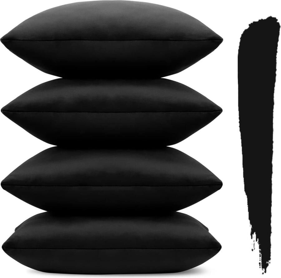 Set van 4 fluwelen kussenslopen 45 x 45 cm decoratieve sierkussenhoezen zachte kussensloop bankkussen decoratieve overtrek voor bank slaapkamer woonkamer zwart