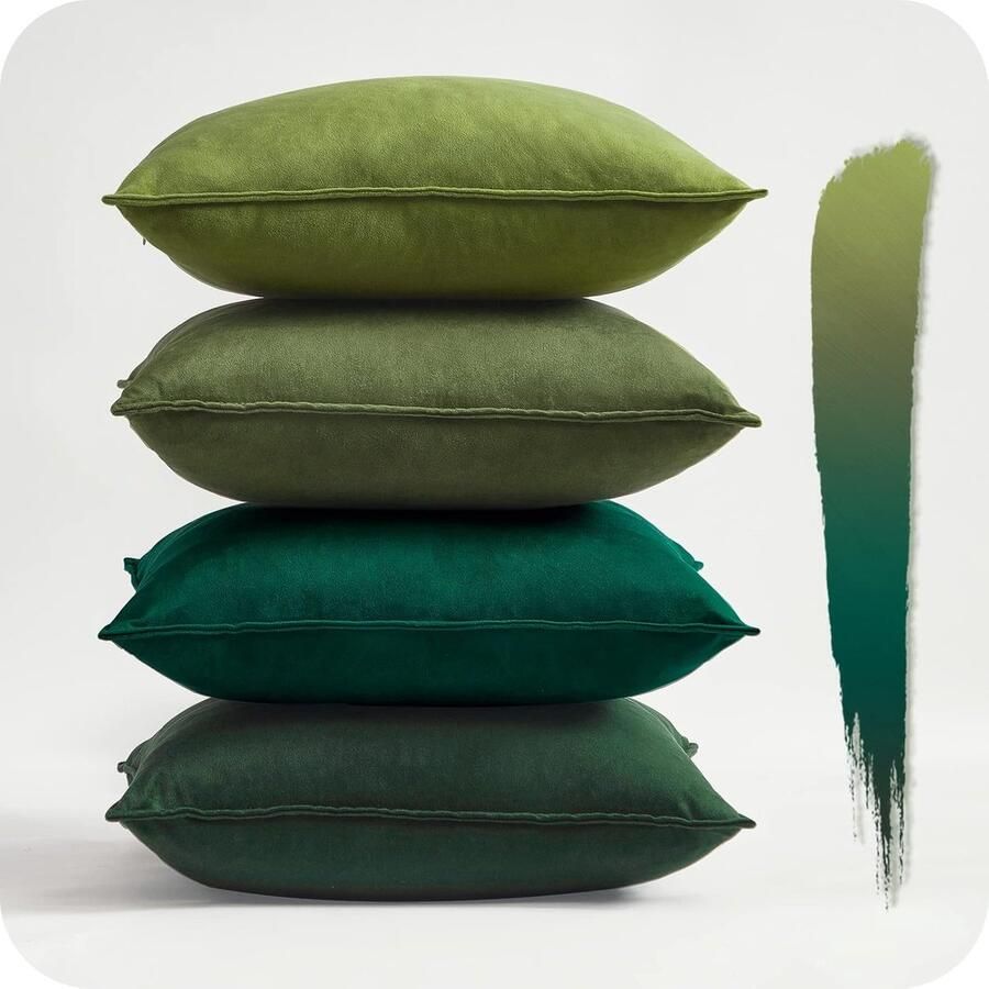Cushion Cover Set van 4 Groene 60 x 60 cm Velvet Kleurverloop Decoratieve Kussens voor Bank Slaapkamer Woonkamer Balkon Zacht
