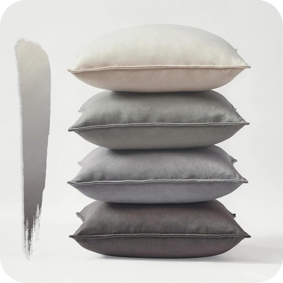Set van 4 fluwelen kussenslopen grijs decoratief sierkussen voor bank en slaapkamer zacht en stijlvol ideaal voor woonkamer en balkon