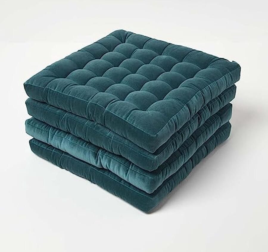 Set van 4 fluwelen zitkussens voor eetkamerstoelen 40 x 40 cm Voor binnen en buiten