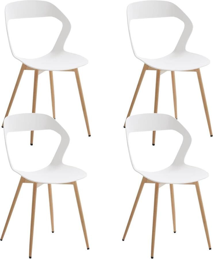 Set van 4 Gesneden Eetkamerstoelen met Rugleuning Duurzame Polypropyleen Stoelen met Metalen Poten