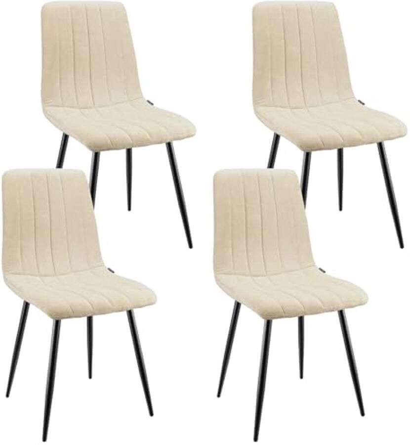 Set van 4 gestoffeerde eetkamerstoelen met hoge rugleuning en metalen poten