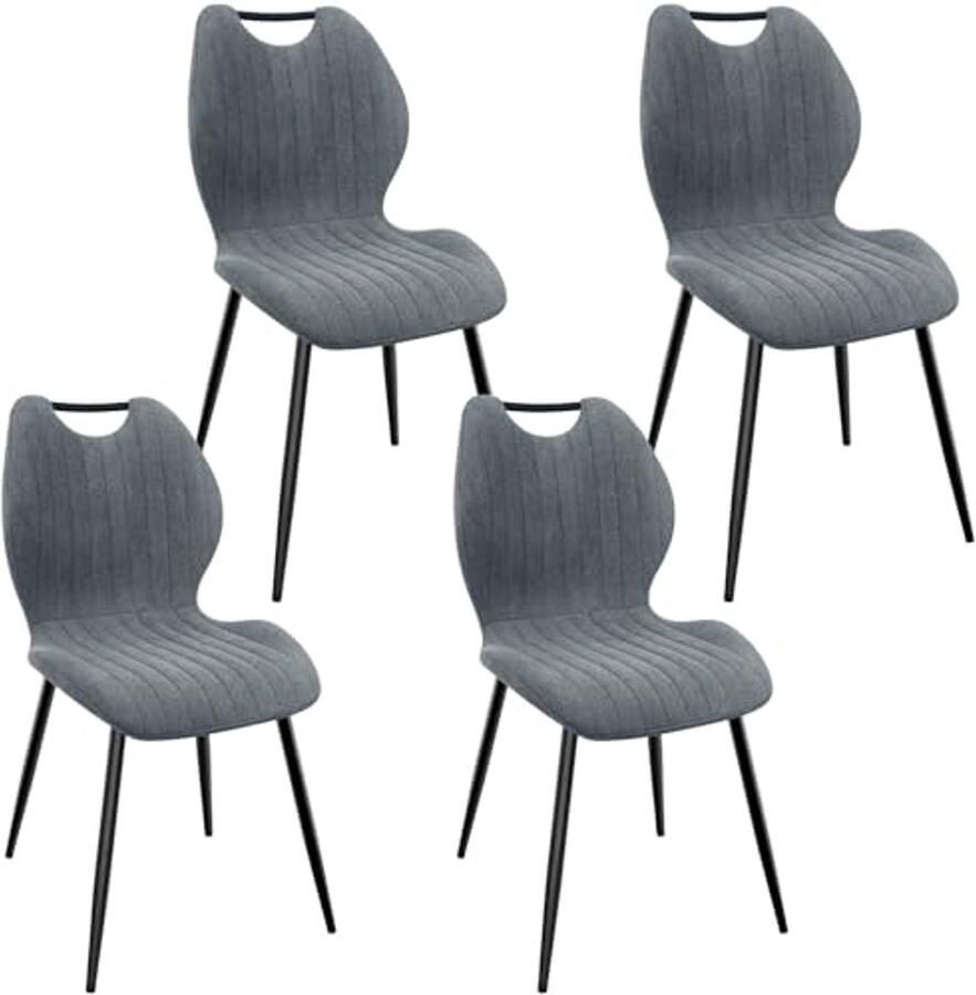 Set van 4 gestoffeerde eetkamerstoelen met hoge rugleuning en zwarte metalen poten Donkergrijs
