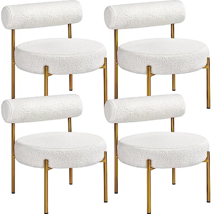 Set van 4 Gestoffeerde Eetkamerstoelen met Rugleuning in Boucle Stof