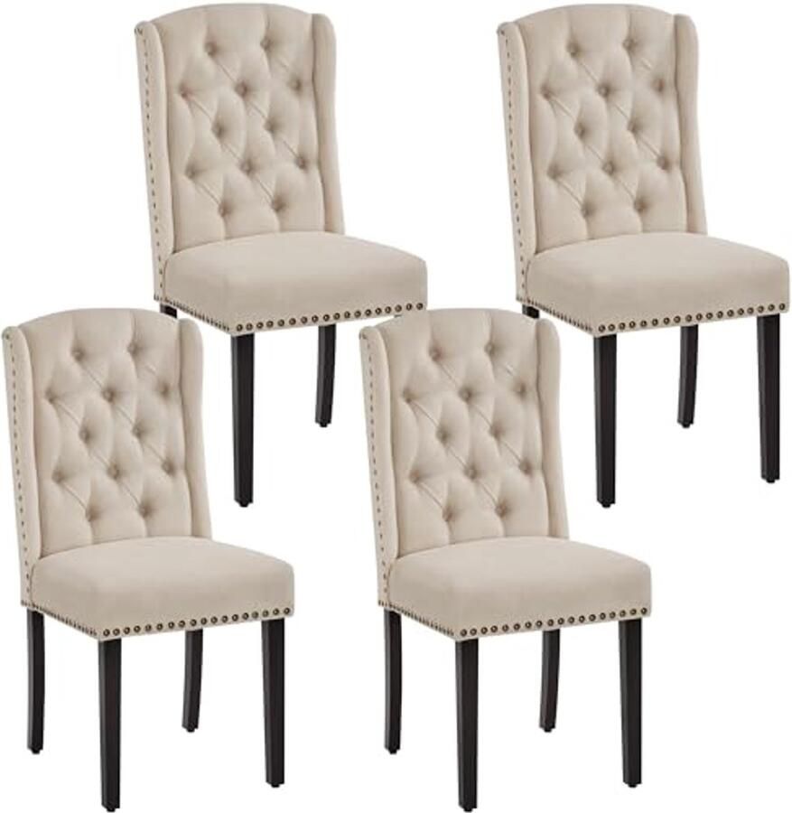 Set van 4 gestoffeerde eetkamerstoelen met vleugelvormige rugleuning Comfortabele en stijlvolle keukenstoelen