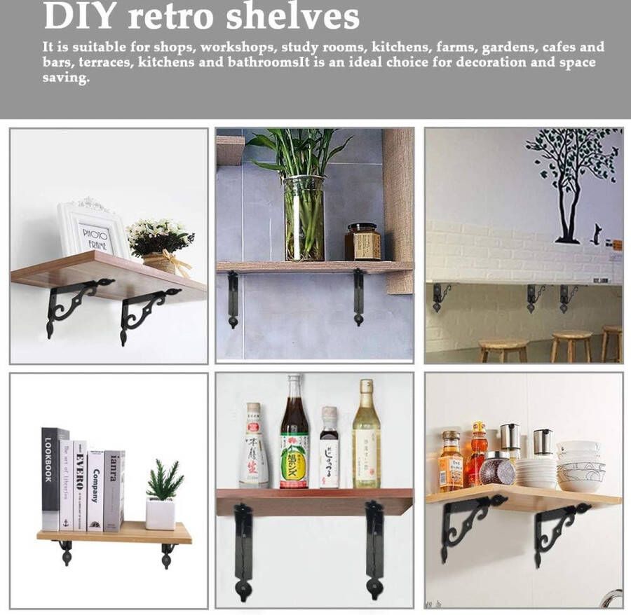 Set van 4 gietijzeren plankdragers roestbescherming zware drager wandconsole corrosiebestendig retro hoekhouder met schroeven expansiebuizen voor leerruimtes tuinen keukens