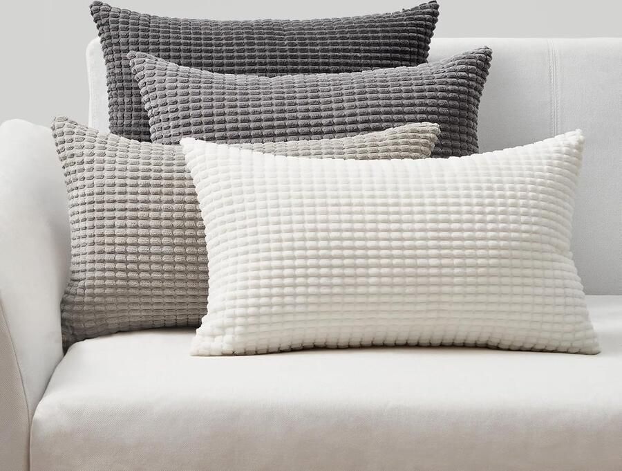Goodivery Set van 4 grijze kussenhoezen 30 x 50 cm corduroy kussenhoezen decoratieve kussenhoes voor bank slaapkamer woonkamer balkon kinderen pluizig kleurverloop