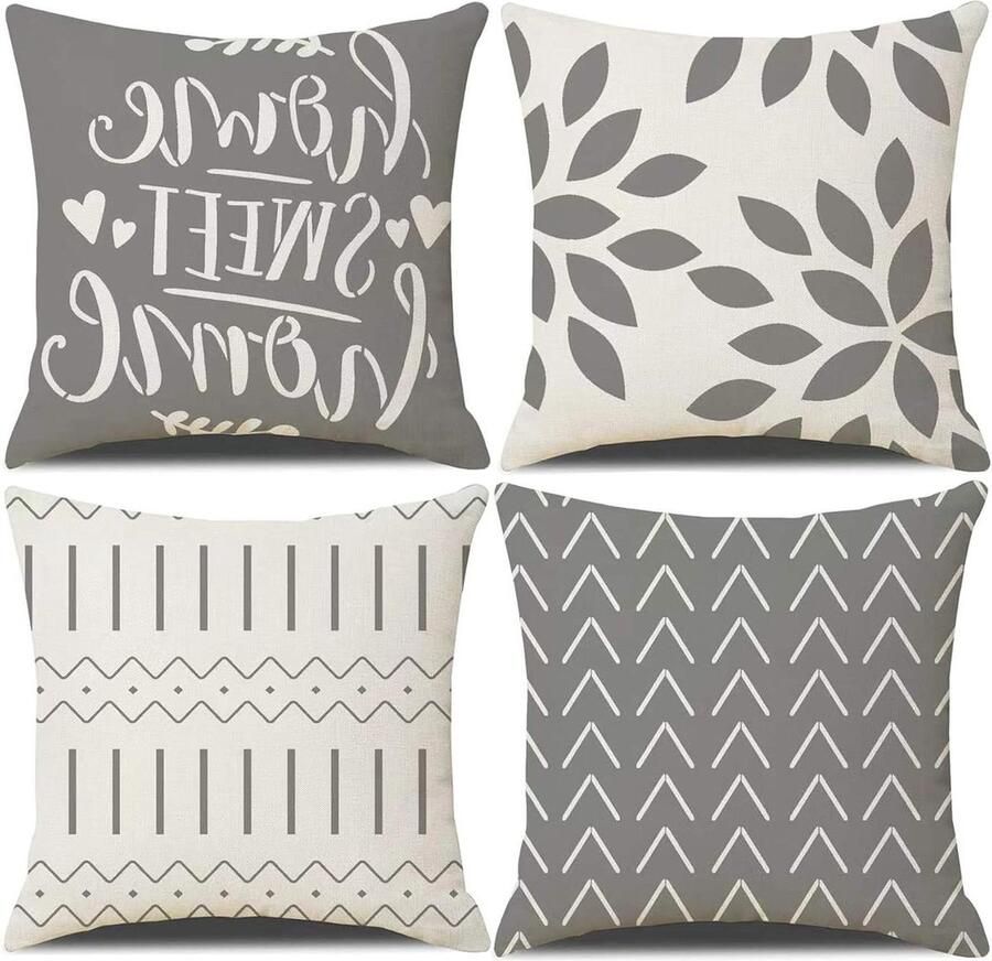 Vierkante Grijze Kussenhoezen Set van 4 60x60 Outdoor Patio Tuin Decor Bank Boerderij Woonkamer Kussenslopen 24x24 4Pack kussenhoes 60x60