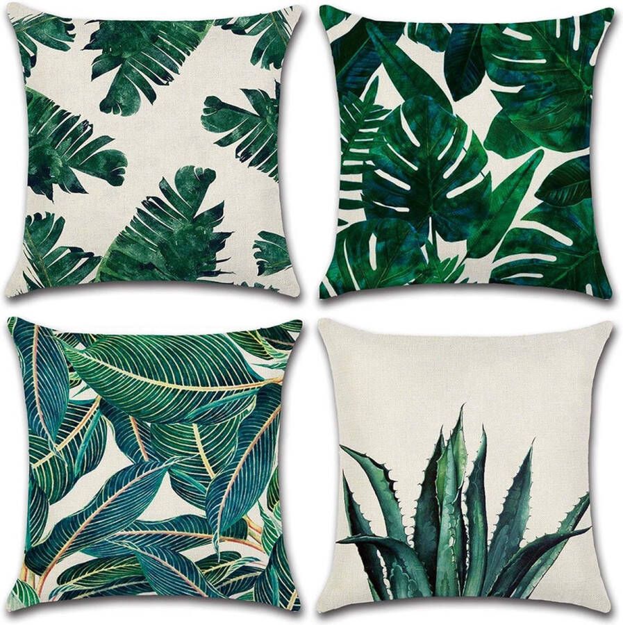 Set van 4 groene bomen kussenhoezen sierkussens bankkussens geometrisch patroon decoratief kussen voor bank woonkamer slaapkamer 45 x 45 cm