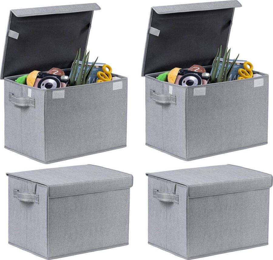 Set van 4 grote opvouwbare opbergdozen met deksel organisator container voor thuiskantoor speelgoed kleding anders herbruikbaar (grijs set van 4)