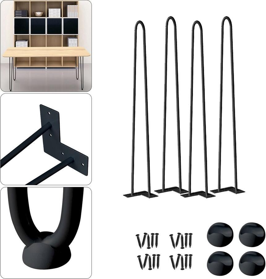 Set van 4 hairpin legs tafelpoten metaal zwart tafelpoten meubelpoten met vloerbeschermers en schroeven doe-het-zelf tafelpoten voor eettafel bureau kruk kast 15 cm 2 stangen