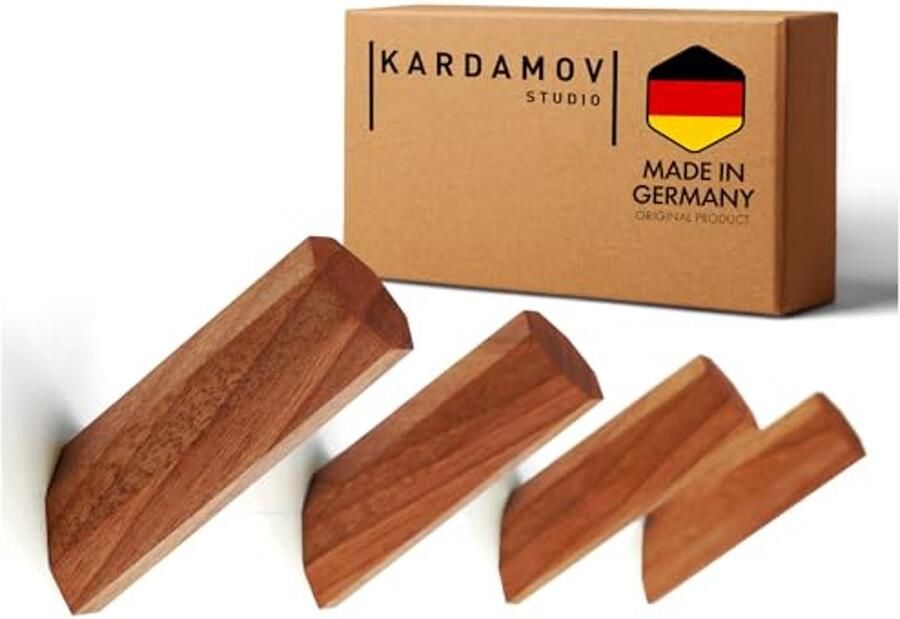 Set van 4 handgemaakte wandhaken van eikenhout Minimalistische kapstokhaken voor jassen