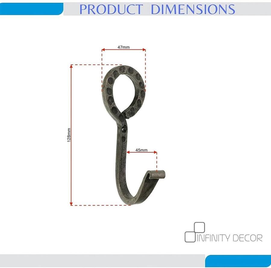 Set van 4 handgesmede ijzeren kapstokhaken vintage stijl tin