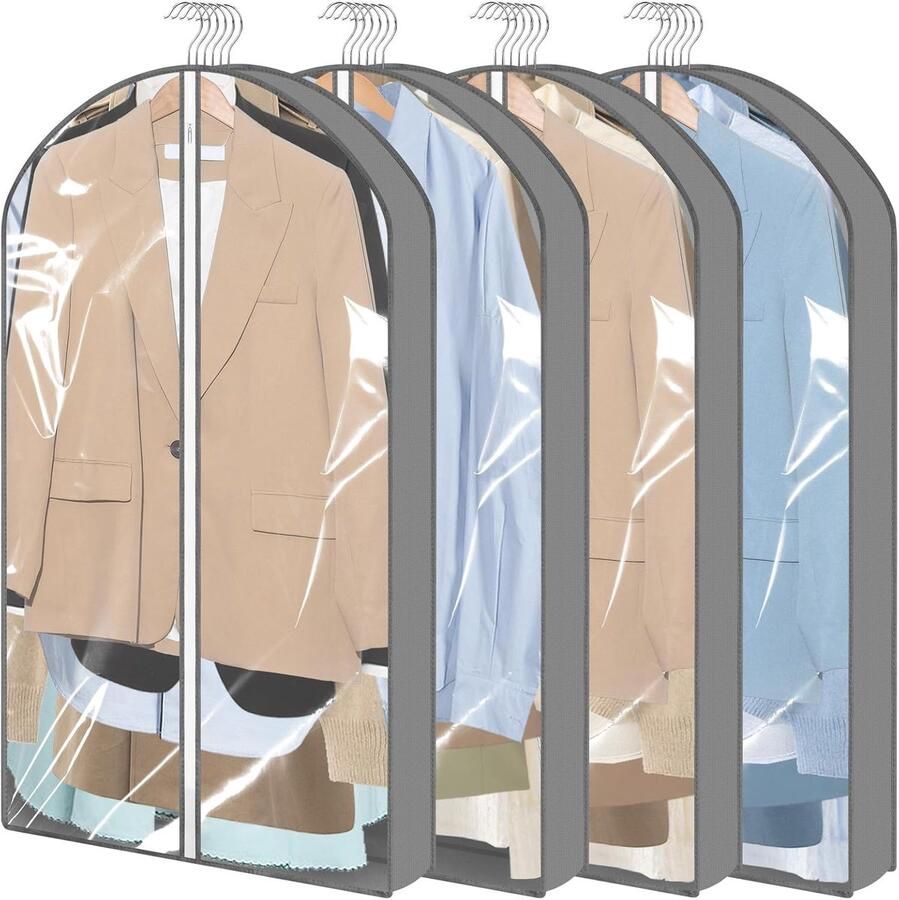 Set van 5 hangende kledinghoezen 100x61x10 cm transparante opberghoes stofdichte pakhoes voor pakken jurken jassen Grijs Ideaal voor opbergen en reizen Kledingkast