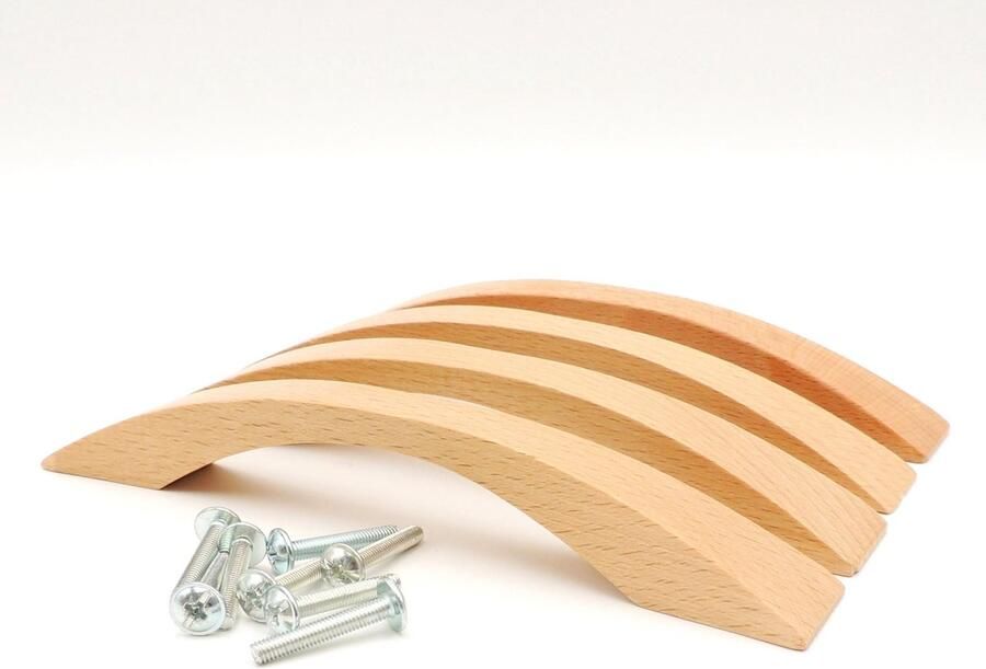 Set van 4 Houten Meubelgrepen met Gelakt Beukenhout en Inclusief Montage Schroeven