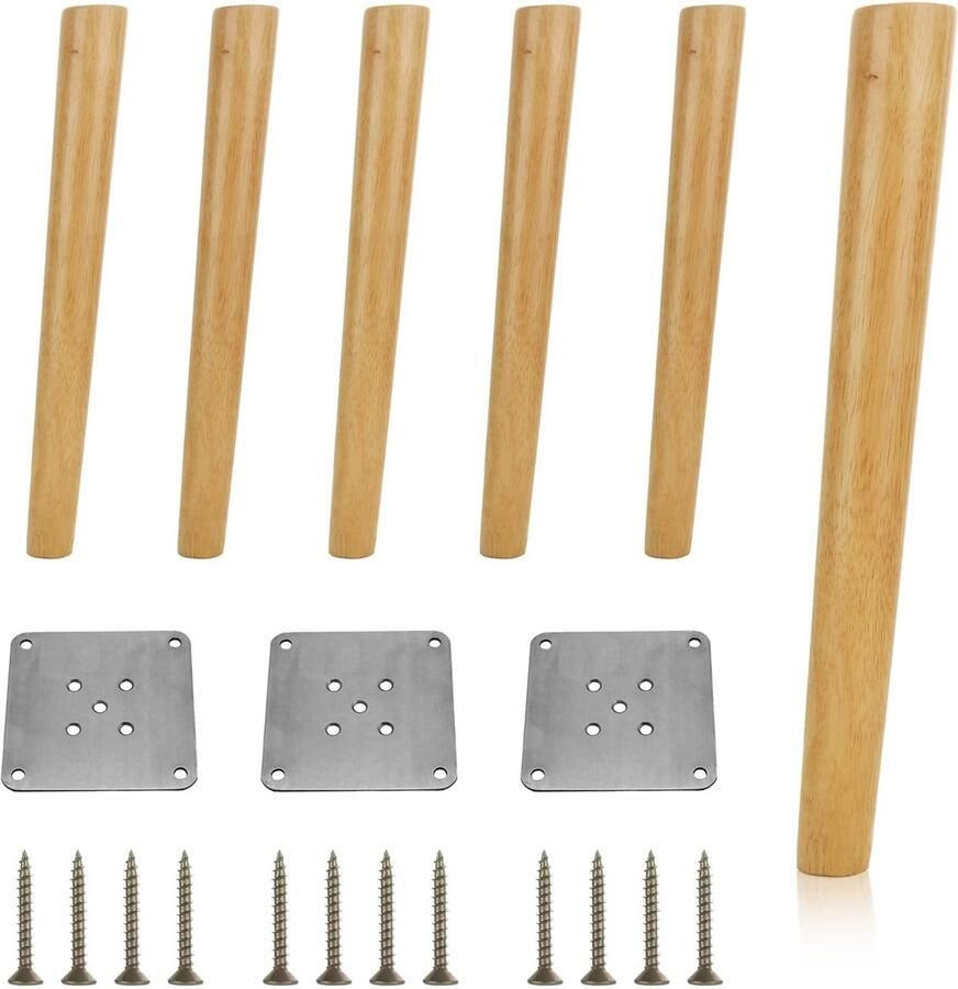 Luvetrex Set van 4 Houten Meubelpoten 40 cm Incl. Montageplaten Rubberen Pads en Schroeven