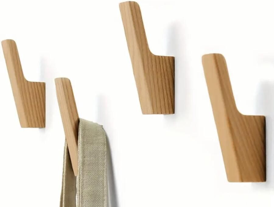 Set van 4 Houten Wandhaken – Minimalistisch & Stevig – 9 5 cm