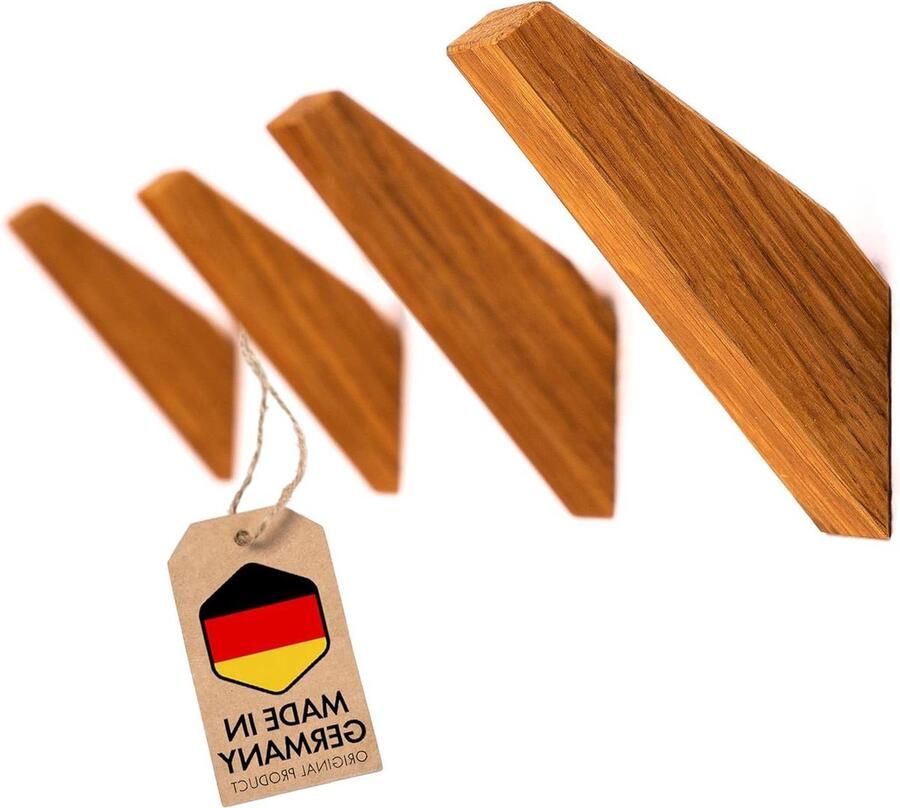 Set van 4 houten wandhaken uit Berlijn modern en handgemaakt eiken garderobe jashouder multifunctioneel hook coat rack wall mounted