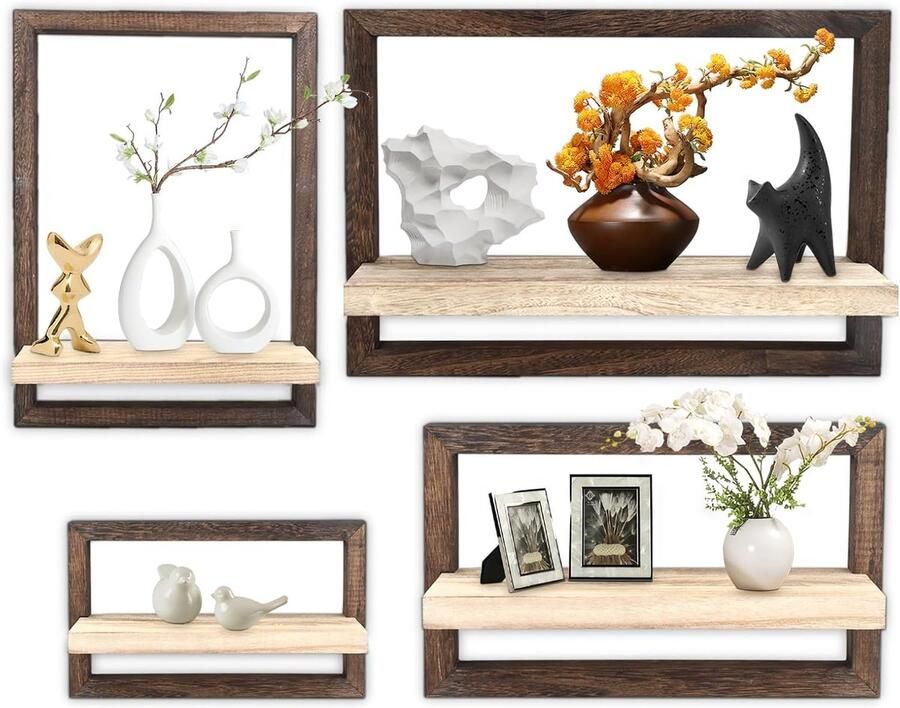 Set van 4 Houten Wandplanken voor Decoratie en Opslag in Huiselijke Stijl