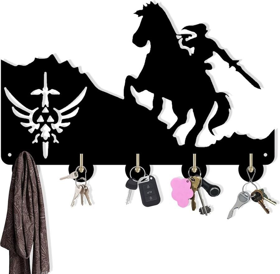 Sleutelhaak decoratief geschenk zwart haaklijst zelfklevend met 5 haken wandmontage sleutelhouder voor muur entree en keuken (2)