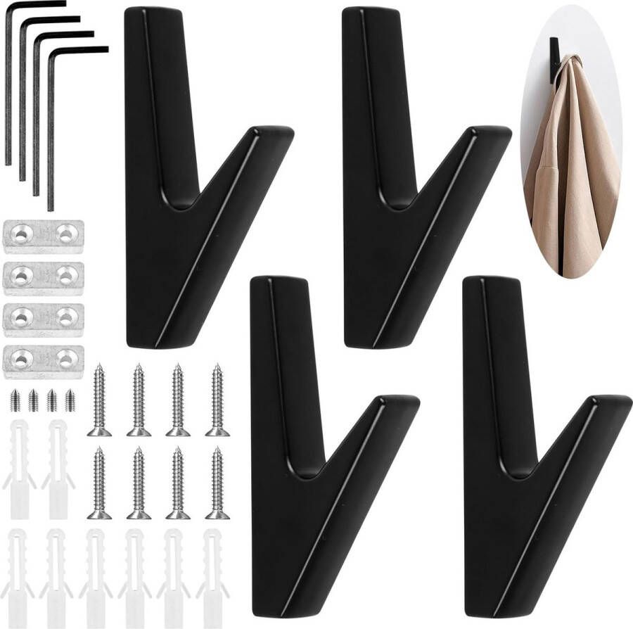 Set van 4 kapstokken zwart wandhaken handdoekhaken moderne wandkapstok handdoekhaken om te boren kledinghaken zwart wandhaken kapstokken voor keukens badkamers foyers en gangen