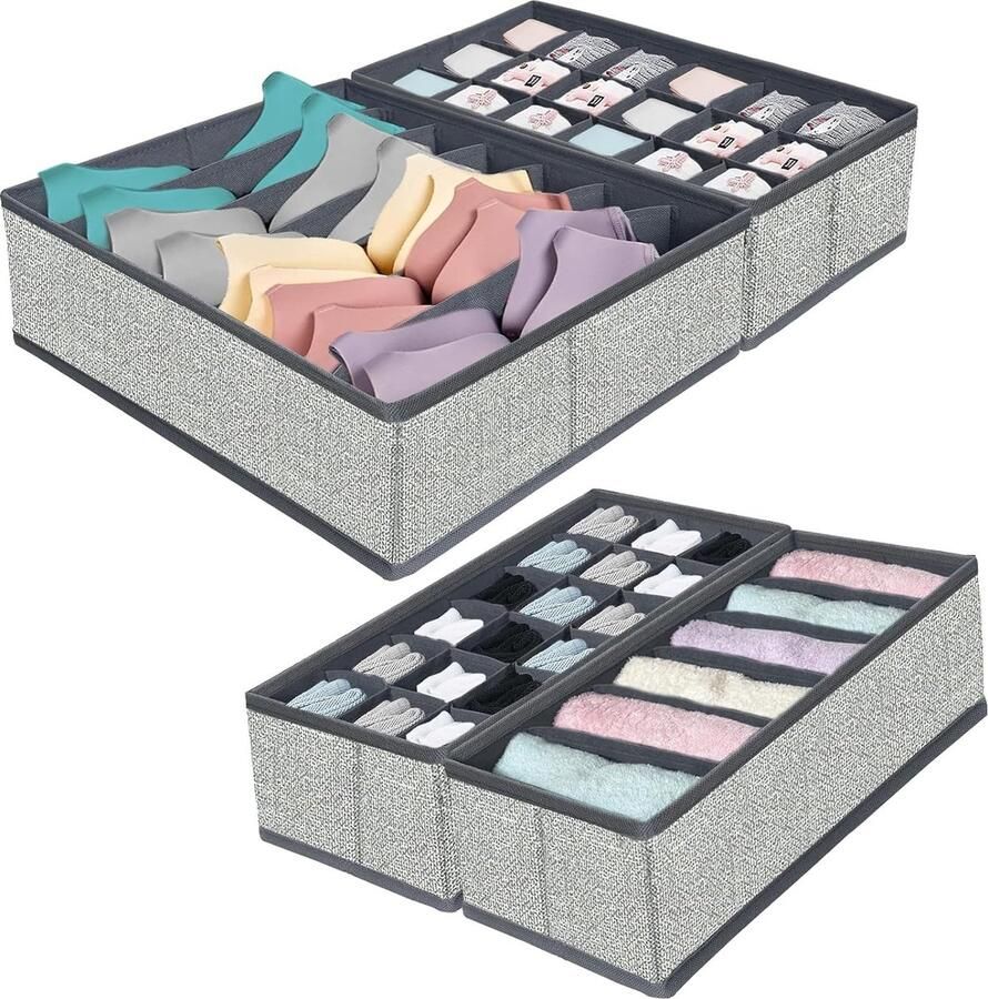 Set van 4 kastorganizers ladeorganizer met scheidingswand opvouwbare kledingkastorganizer stof voor ondergoed sokken stropdassen babykleding overhemd handdoek