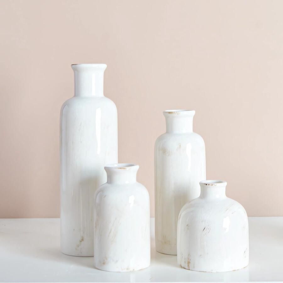 Set van 4 keramische vazen moderne vaas keramische vazen ​​voor interieurontwerp decoratieve vaas voor pampasgras en gedroogde bloemen tafel boekenplank schoorsteenmantel en entree (oud wit)