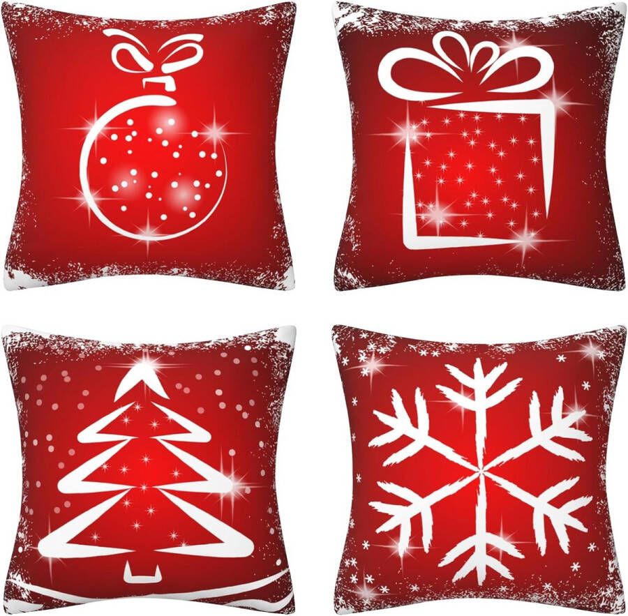 Set van 4 kerstkussenslopen 45 x 45 cm kort pluche katoen kussenovertrek kerstelementstijlen bank woonkamerdecoratie