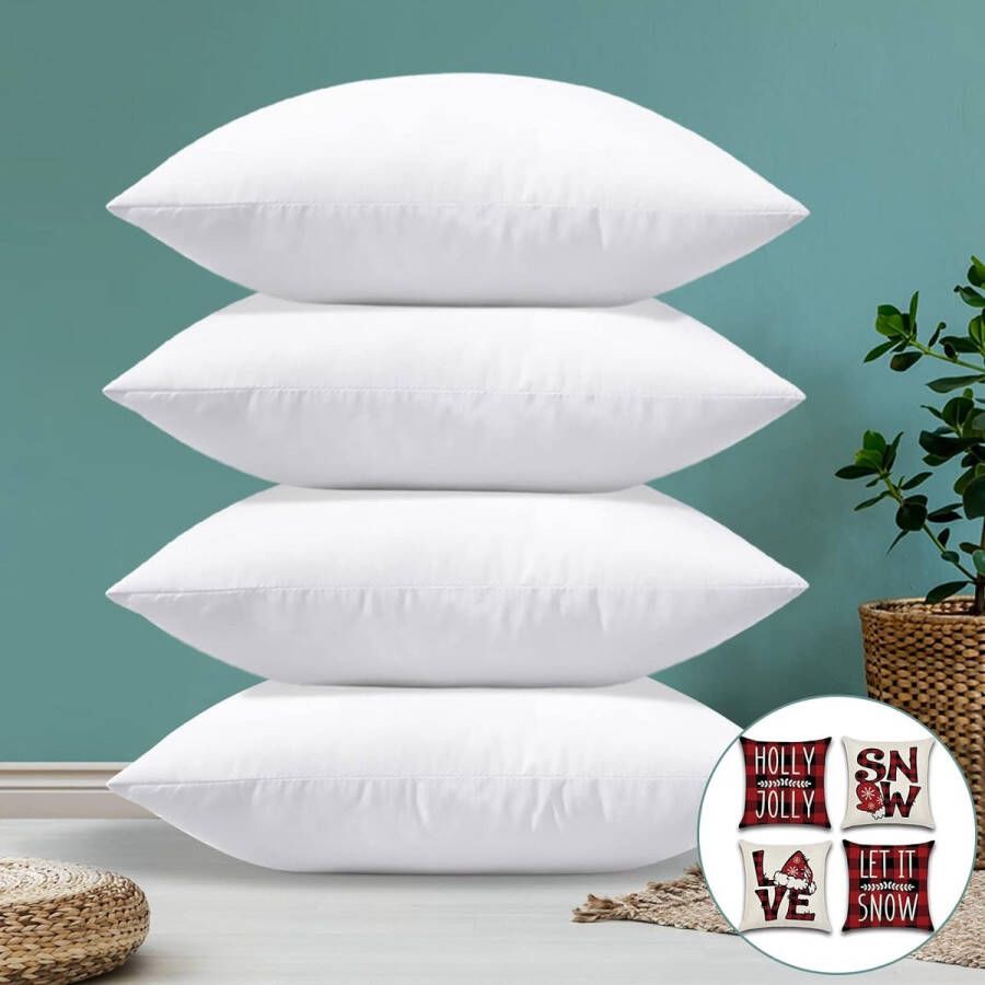 Set van 4 kerstkussenslopen met kussenvulling 45 x 45 cm linnen decoratieve sierkussenovertrekken voor bank slaapkamer woonkamer (geruite sneeuwvlok)