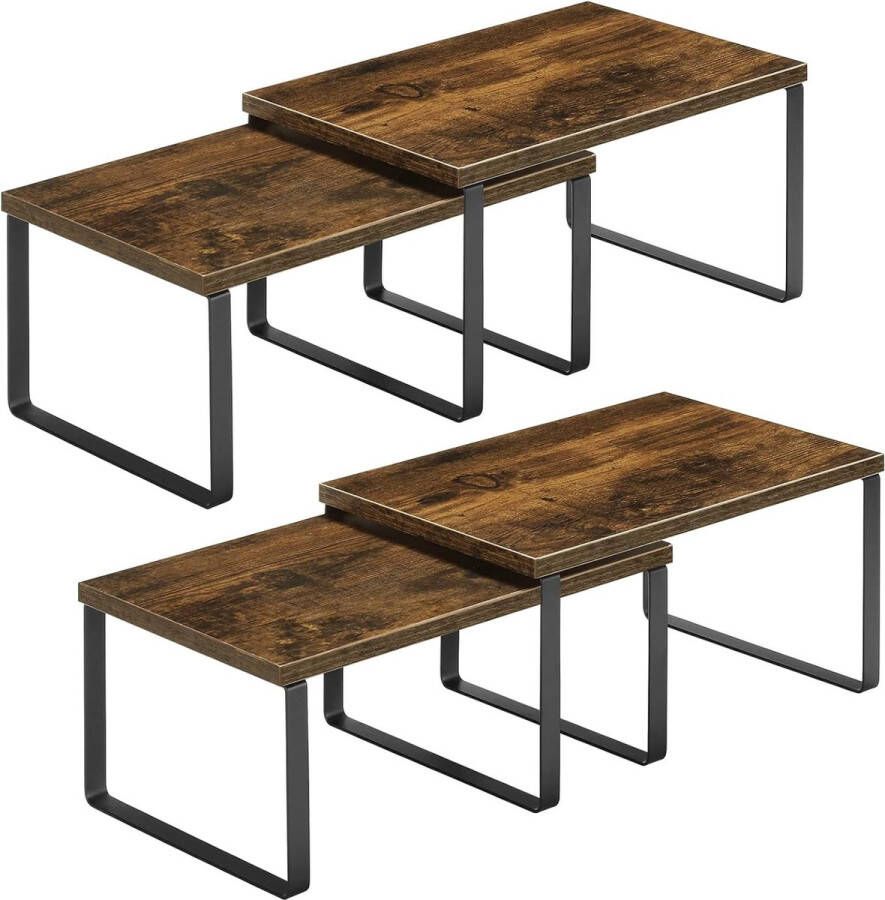 Set van 4 keukenplanken voor opbergruimte in keukenkasten een plank voor op het aanrecht en keukenkasten een inzetplank uitbreidbaar stapelbare opbergplank gemaakt van hout