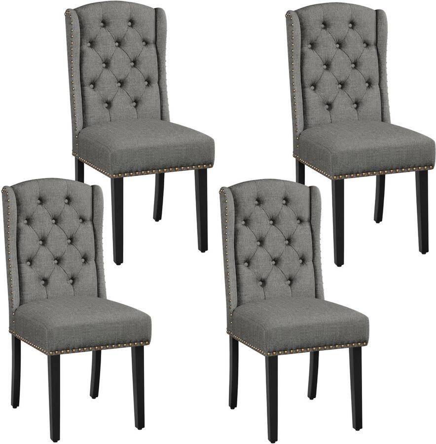 Set van 4 keukenstoelen met vleugelvormige rugleuning gestoffeerde eetkamerstoel tot 140 kg belastbaar voor eetkamer keuken woonkamer slaapkamer lichtgrijs