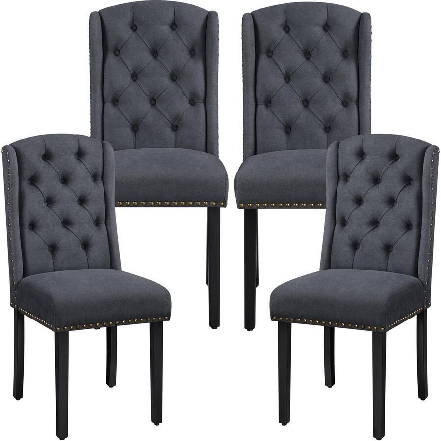 Set van 4 keukenstoelen met vleugelvormige rugleuning gestoffeerde stoel eetkamerstoel belastbaar tot 140 kg voor eetkamer keuken woonkamer slaapkamer grijs